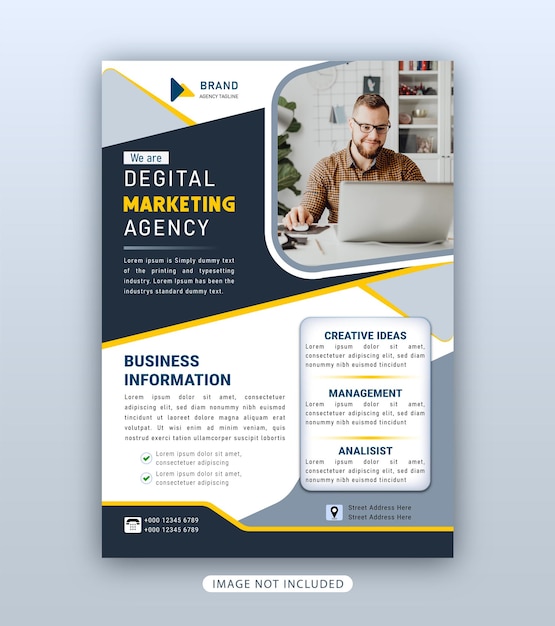 flyer voor een marketingbureau dat is ontworpen voor een bedrijf dat het digitale marketingbureau wordt genoemd