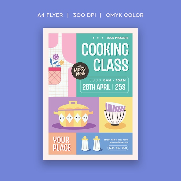Vector flyer voor kooklessen