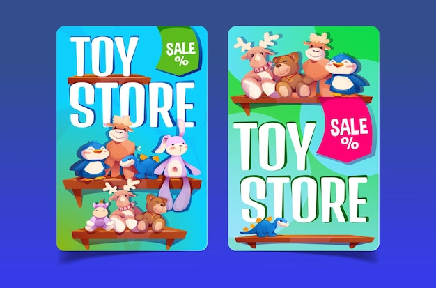 Flyer with toy store vector set