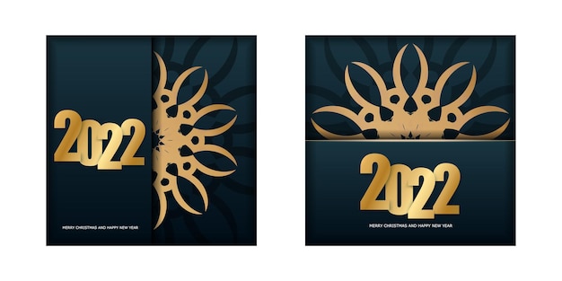 Flyersjabloon 2022 Vrolijk kerstfeest donkerblauw met gouden winterornament