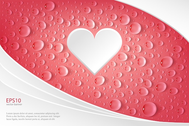 Vector flyersjabloon met hart en druppels op rode achtergrond vectorillustratie voor valentijnsdag
