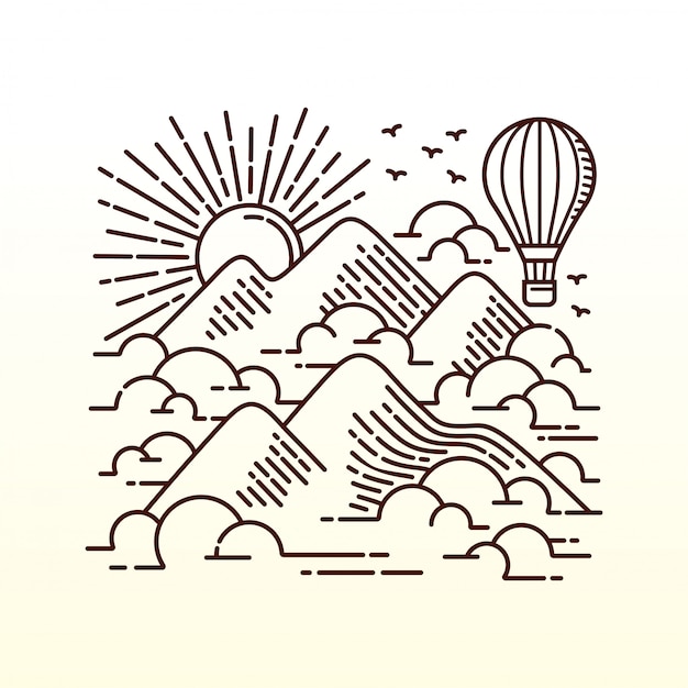 Vector flying adventure line illustration