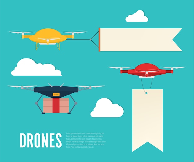 무인 항공기와 비행 광고 배너입니다.