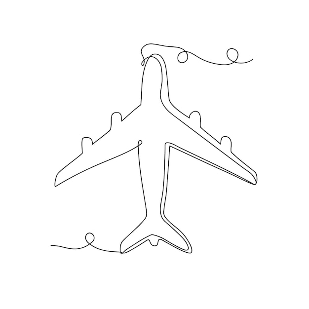 Flying airplane continuous one line art isolated vector illustration