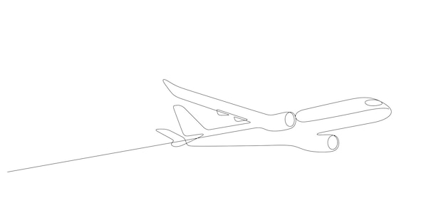 Vector flying airplane minimalist continuous one line drawing thin line