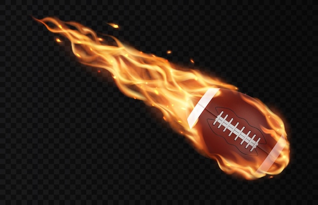 Vector flying american football ball fire flame trails