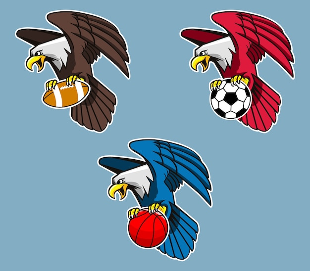 Vector flying bald eagle grab ball