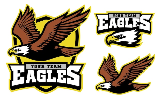 Flying bald eagle mascot shield and logo