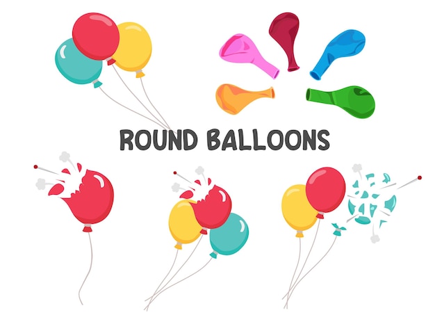 Flying balloon popped balloon uninflated balloon vector isolated on white Popped balloon