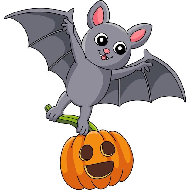 Vettore clipart colorato del fumetto di halloween del pipistrello volante