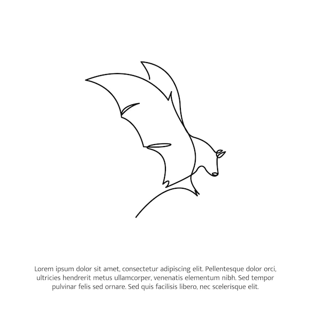 Vector flying bat one continuous line drawing cute decoration hand drawn elements