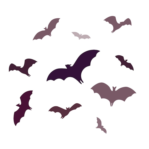 Flying bats a group of cartoon cave bats isolated on white background