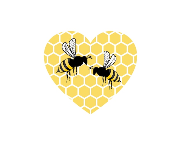 Flying bee in the beehive with love shape
