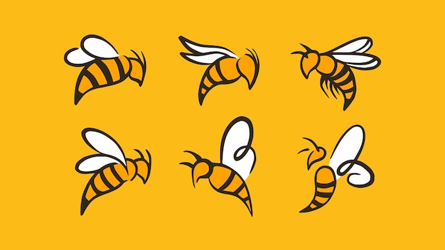 Flying bee vector cartoon logo design per prodotti a base di miele