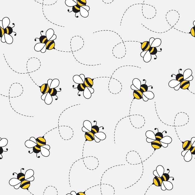 Flying bees seamless pattern.