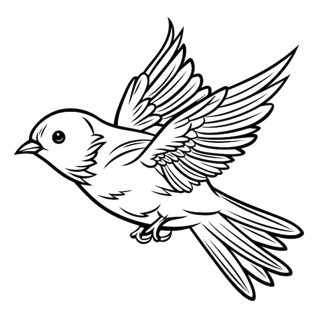 Vector flying bird black and white cartoon illustration vector clip art