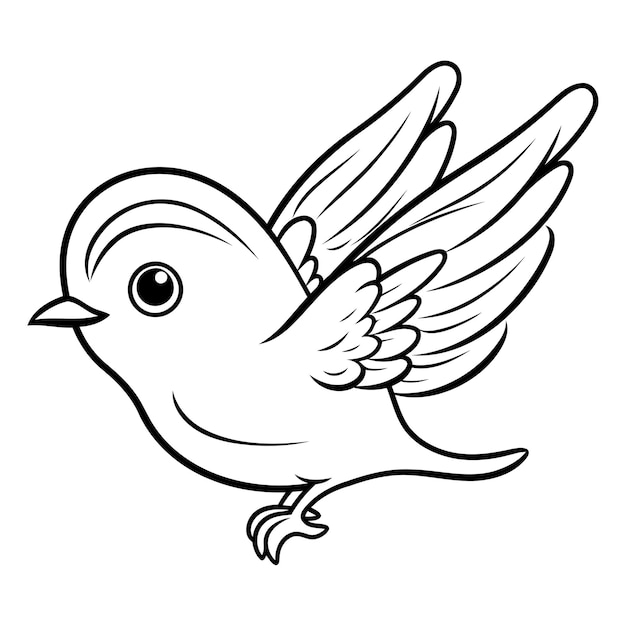 Vettore l'uccello volante illustrazione animata in bianco e nero vector clip art