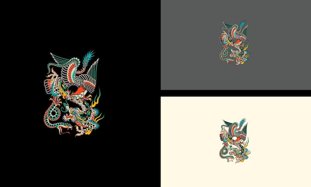 Flying bird and dragon vector illustration tattoo design