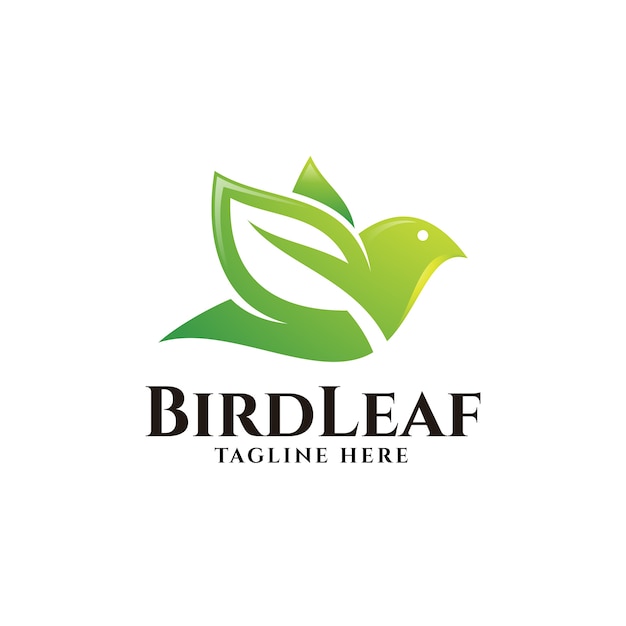 Flying bird and green leaf logo