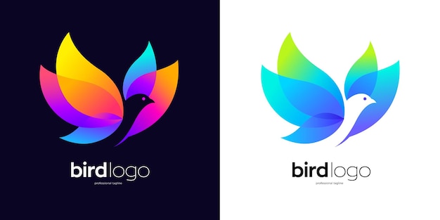 Vector flying bird logo with two color options