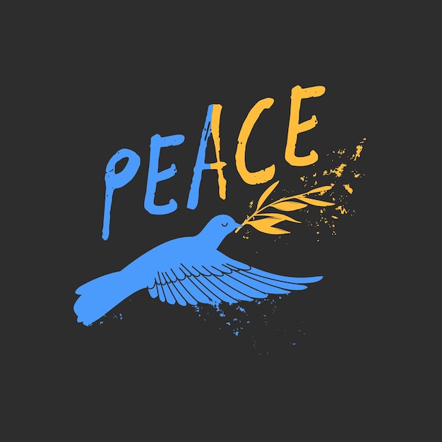 Vector flying bird symbol of peace support ukraine no war sign poster dove bird flying with olive twig