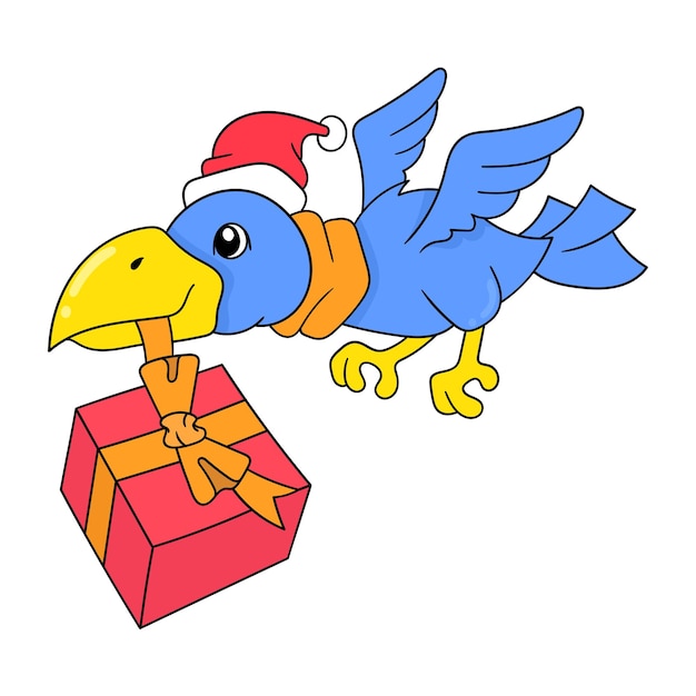 Vector flying birds bring christmas gifts doodle icon image kawaii