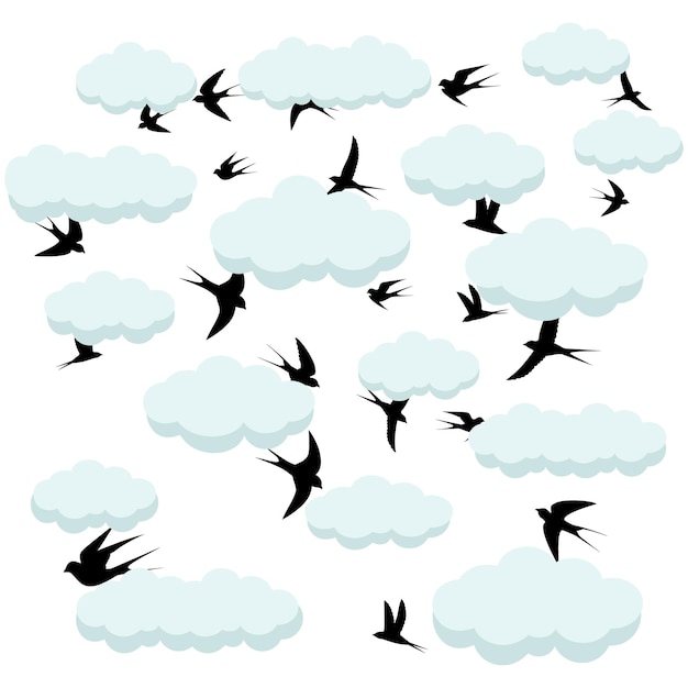 Vector flying birds in the cloudsclouds and sky