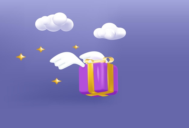 Flying box in d style on a purple background vector