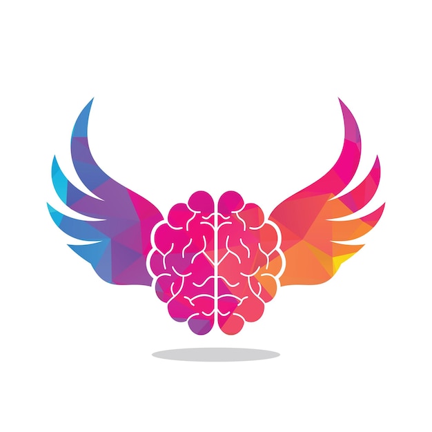 Flying brain with wings vector logo design template