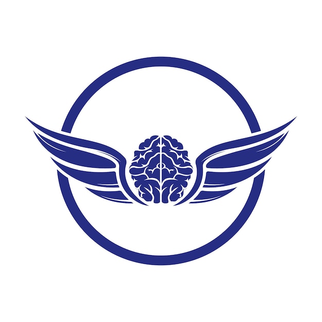 Flying brain with wings vector logo design template