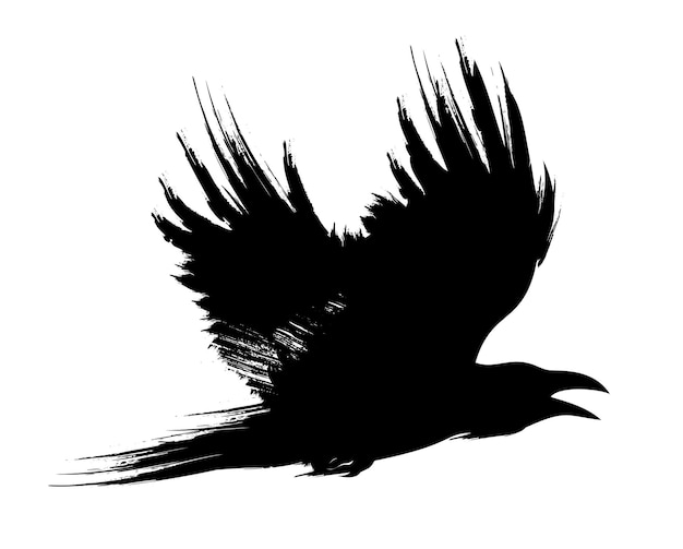 Flying brush painted black raven