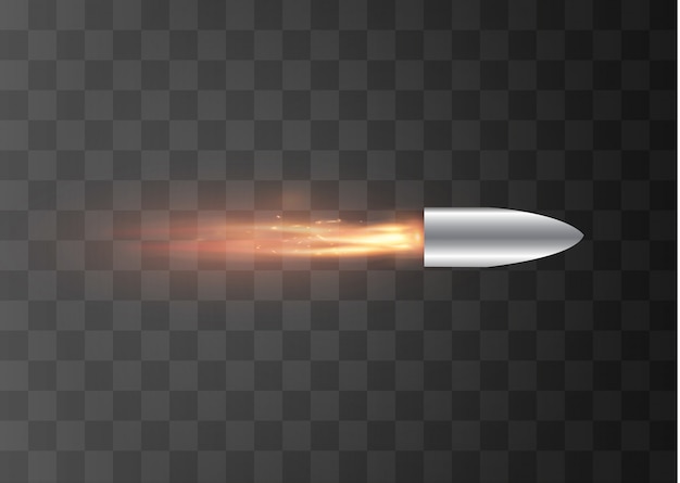 A flying bullet with a fiery trace. isolated on a transparent background.  illustration.