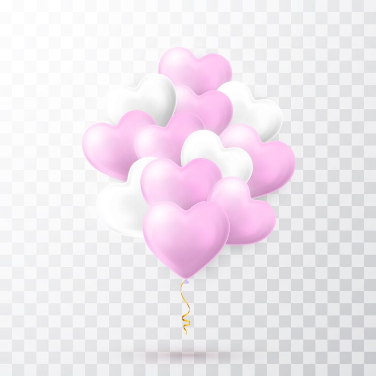 Vector flying bunch of helium balloon in form of heart