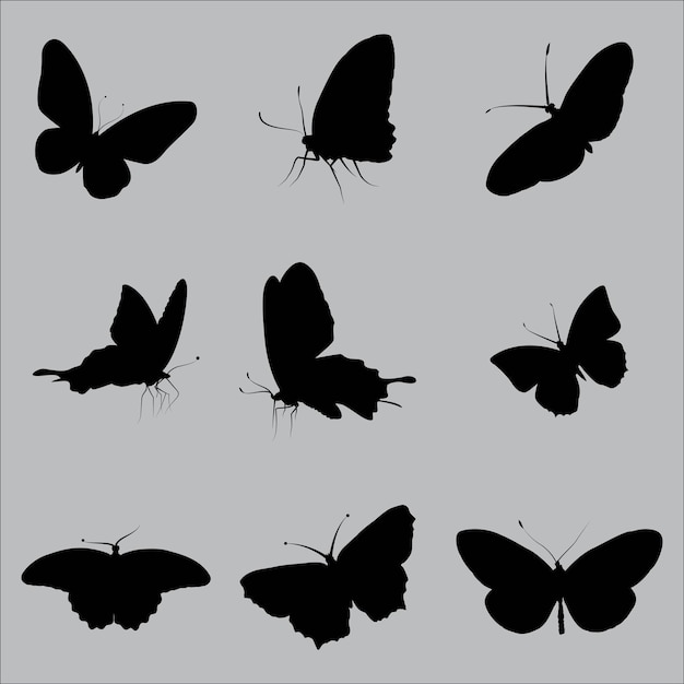 Flying butterflies black silhouette isolated vector