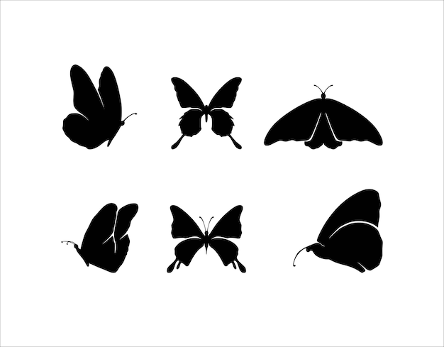 Flying butterflies silhouette black set isolated on transparent background