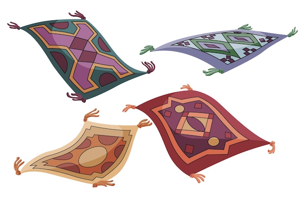 Flying carpet vector illustration collection set