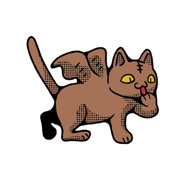 Flying Cat Walking Vector Clip Art Illustration with Vintage style