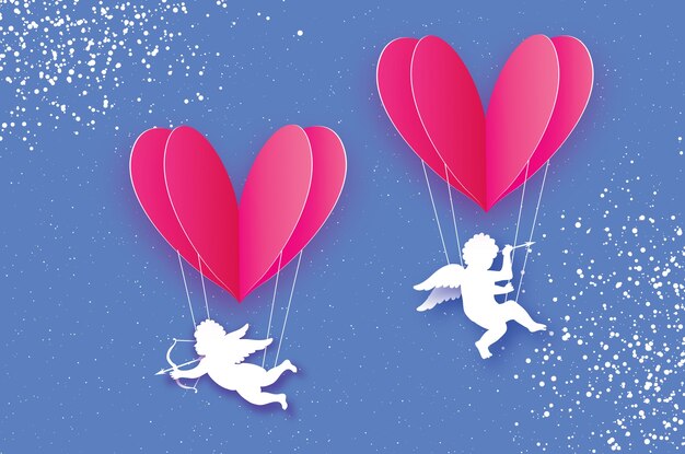 Vector flying cupids - little angels.