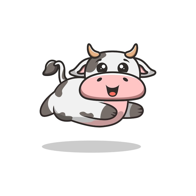 空飛ぶかわいい牛のマスコット ロゴ