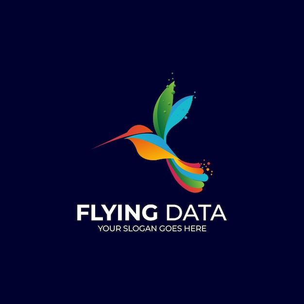 Flying data bird logo design with vicious type color
