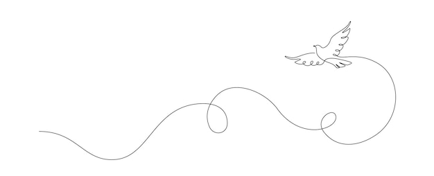 1 つの連続線画で飛んでいる鳩 シンプルな線形スタイルで平和と自由の鳥のシンボル 国民労働運動アイコンのコンセプト 編集可能なストローク 落書きアウトライン ベクトル図