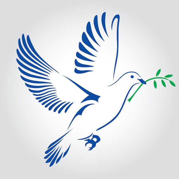 Vector flying dove with a green twig dove of peace vector illustration