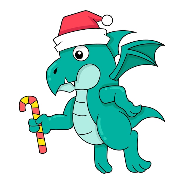 Vector flying dragon celebrates christmas to the sky doodle icon image kawaii