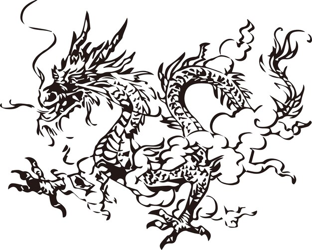 Vector flying dragon hand drawn chinese illustration vector image for poster blank postcard card