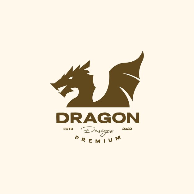 Flying dragon wings flap myth creature legend fairytale vintage logo design vector icon