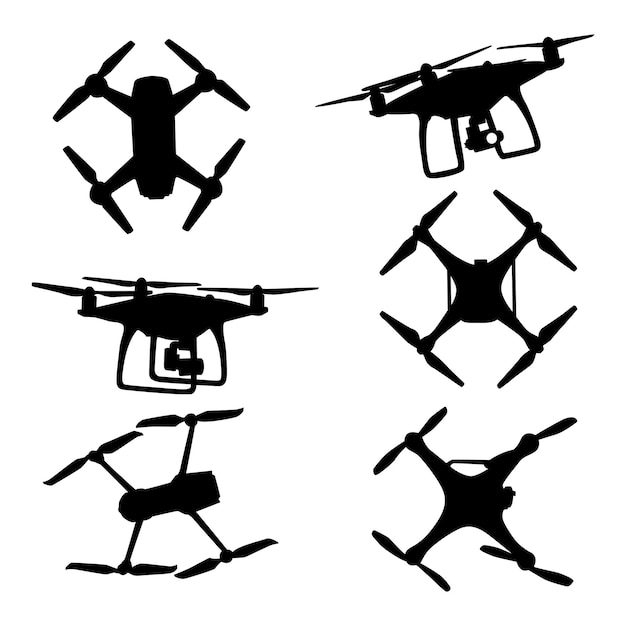 Flying drone or delivery drone silhouettes vector illustration