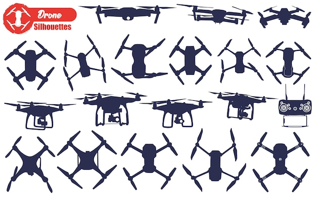 Flying Drone or Delivery Drone Silhouettes Vector Illustration