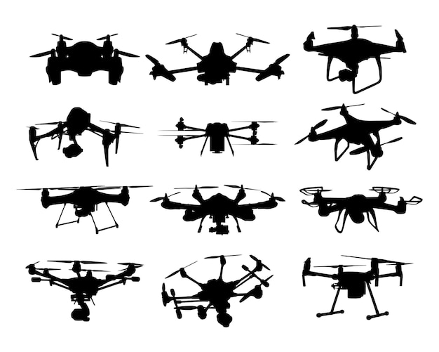 Vector flying drone silhouettes vector illustration