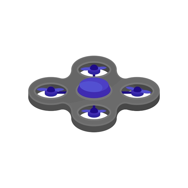 Летающий дрон с четырьмя синими лопастями ротора Пульт дистанционного управления Современные технологии Плоский векторный дизайн