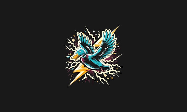 Vector flying duck with lightning vector artwork design